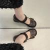 Fashion Rhinestone Metal Buckle with Square Heel Single Shoes Autumn New Round Toe Deep Mouth Non-slip Wear-resistant High Heels