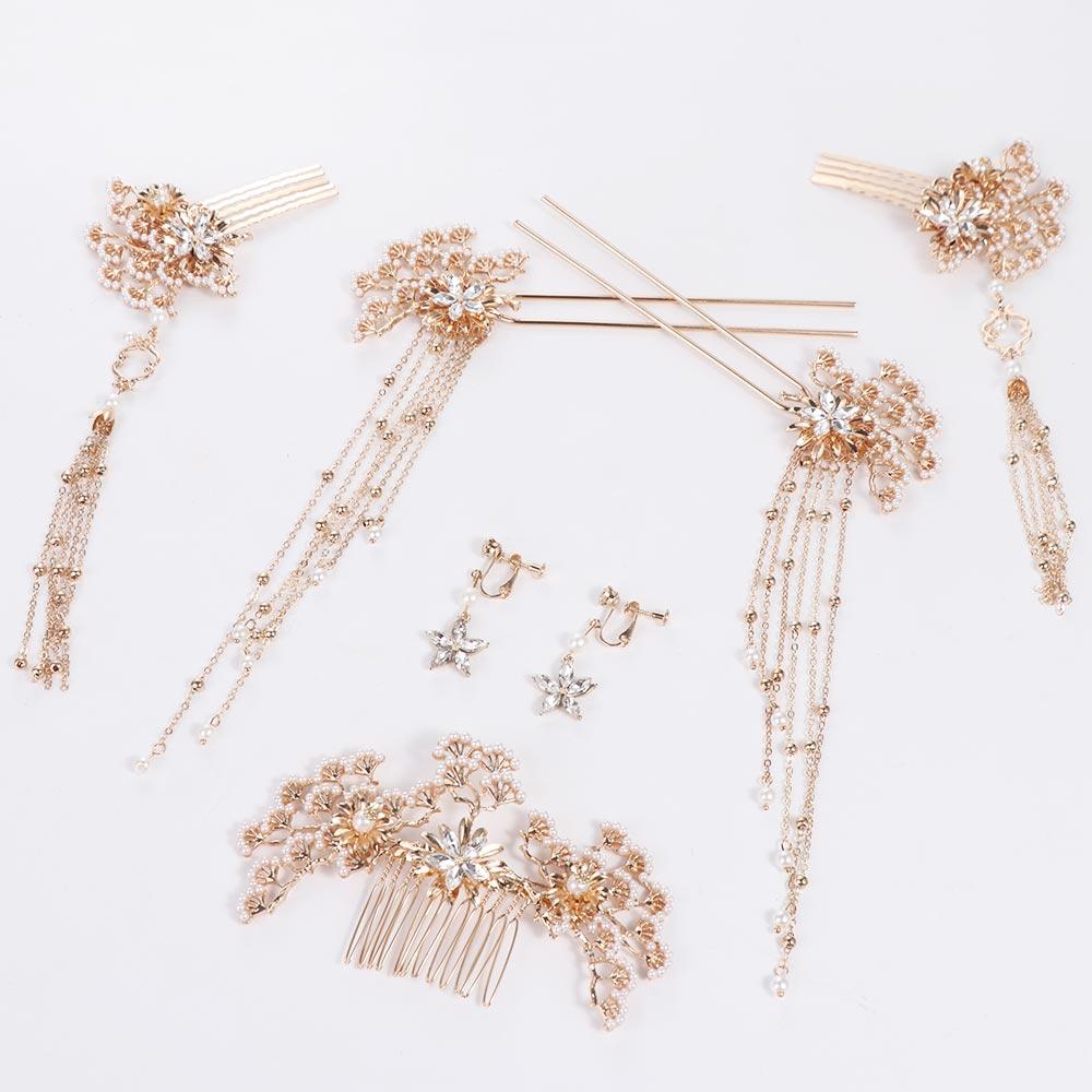 Xiuhe Jewelry Bride Accessories Earrings Set Pearl Chinese Hair Stick Headdress Hairpin Hair Comb