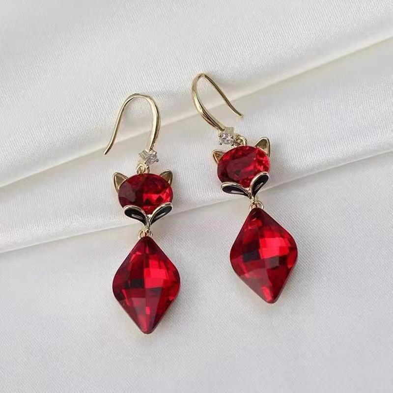 

Серьги-капли с красным камнем, женские модные серьги с цирконом