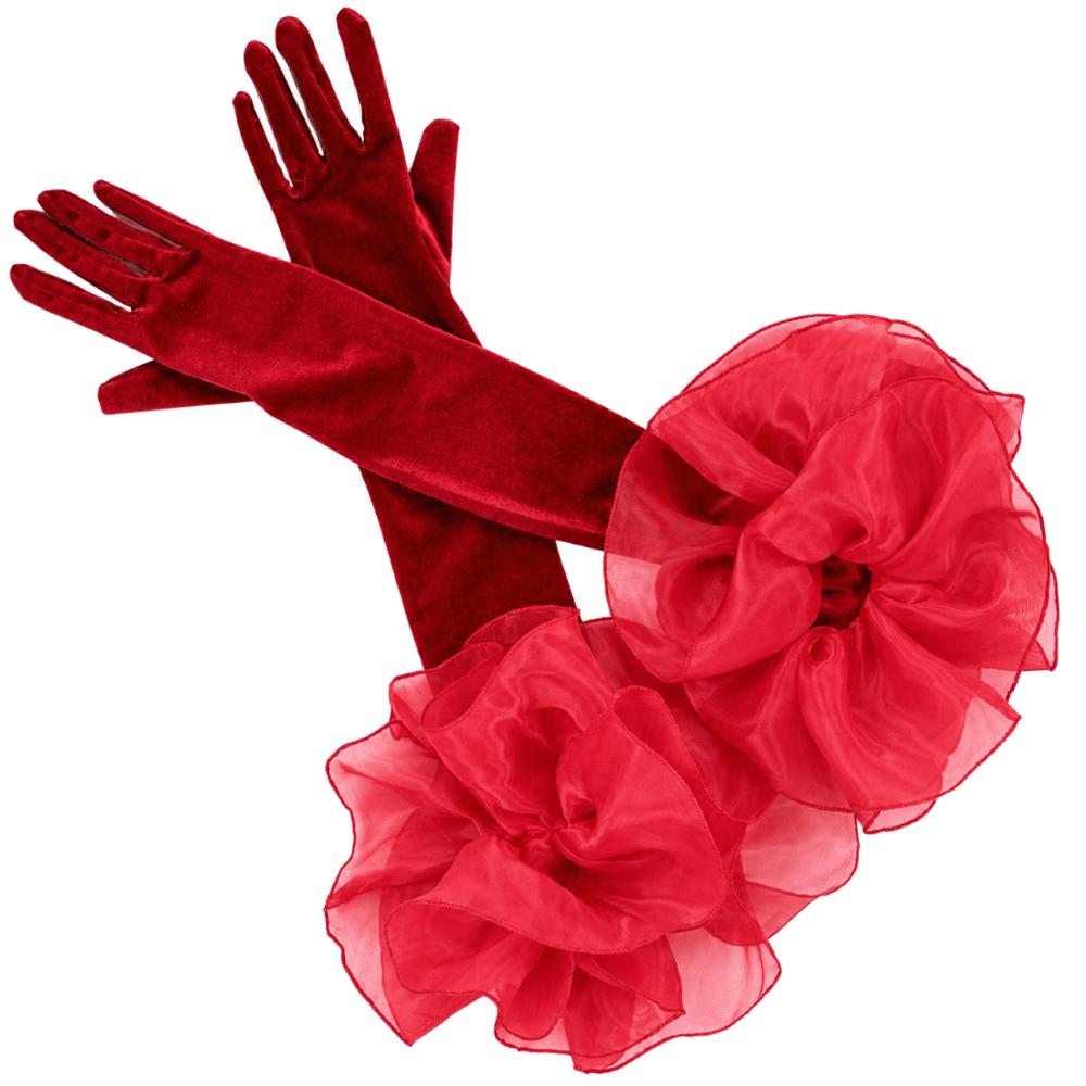 Elastic Ruffles Velvet Mittens Elegant Wedding Bridal Gloves Vintage Long Gloves Dress Accessories
