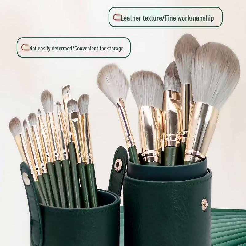 Green Cloud 14-Piece Makeup Brush Set: Soft Eyeshadow, Powder, and Blush Brushes with Portable Storage