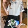Women's Fashion Casual Summer Spring Flower Pattern Print Short Sleeve O-Neck Blouses Shirts