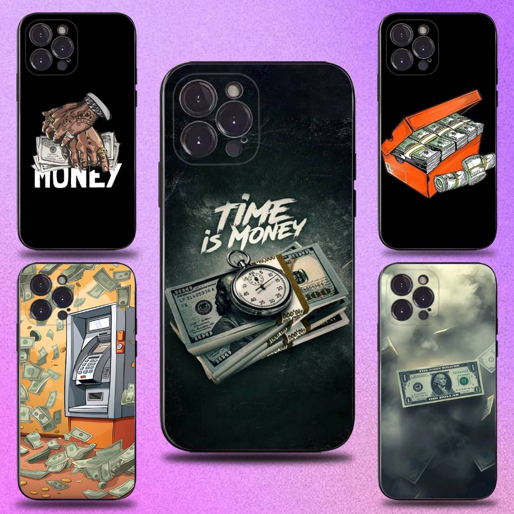 Money Gold Cash Art Design Phone Case For iPhone 16,15,14,13,12,11 Plus,Pro Max,XS,X,XR,SE,Mini,8,7,Soft Silicone Black Cover