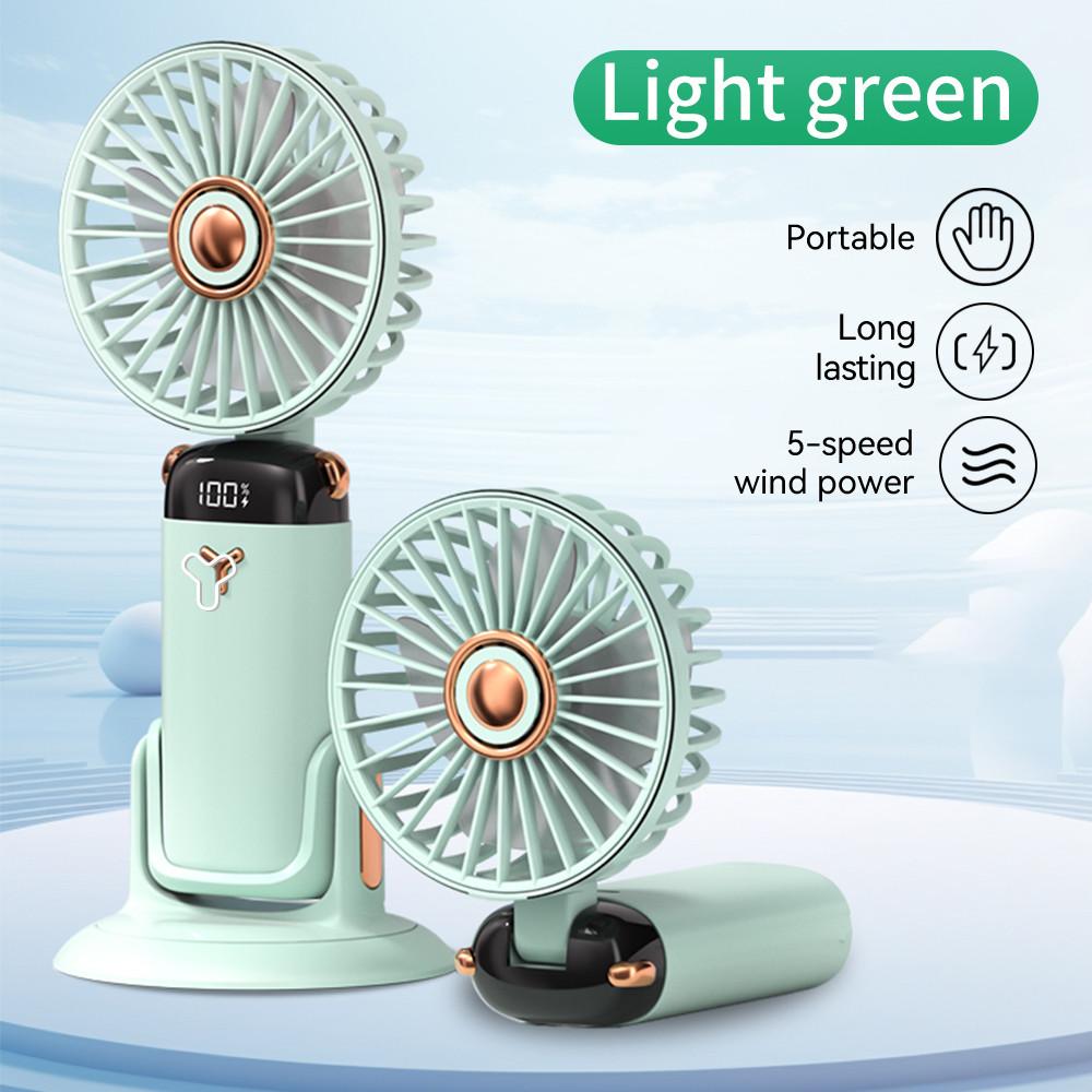 

Ручной мини-вентилятор с возможностью подзарядки, подходит для использования на открытом воздухе и в помещении, складной тихий 5-скоростной мини-вентилятор со светодиодным дисплеем и мощным ветром светло-зеленый