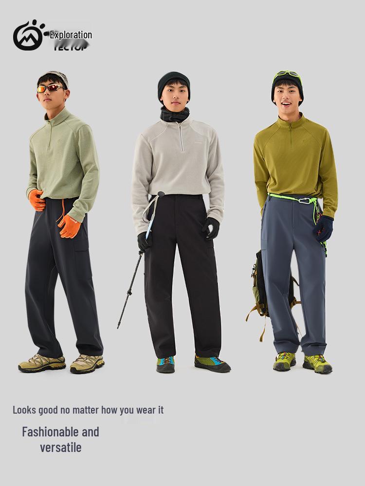 Men's Fleece-Lined Softshell Outdoor Pants: Multi-Pocket, Board-Style, Perfect for Autumn/Winter Hiking, Mountaineering, and Skiing.