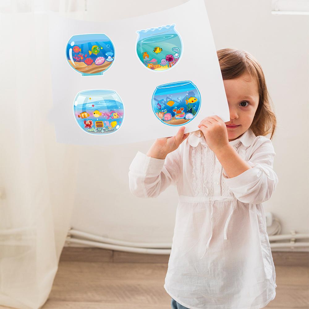 8/16Sheets Cute Creative Fish Tank Puzzle Stickers Cartoon Make a Face DIY Game Children Jigsaw Sticker Toys Gifts