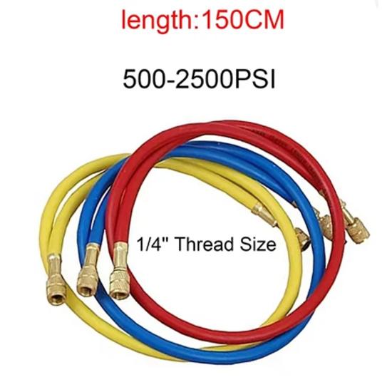 0.9M-1.8M A/C Charging Hose Tube Kit Hose Low Loss Fittings for R134A R12 R22 Refrigerant Air Conditioning Manifold Gauge 1/4" S