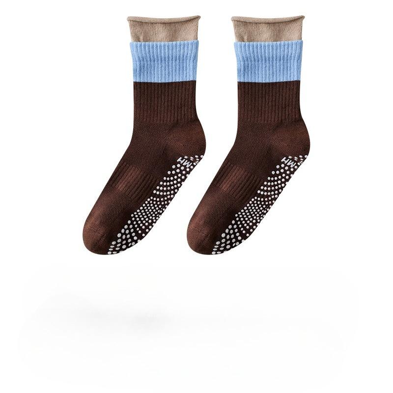 Yoga Casual Socks for Summer, Thin Mesh, Anti-slip, Women's Pilates, Mid-calf, Color-blocked, Rolled-up, Fitness