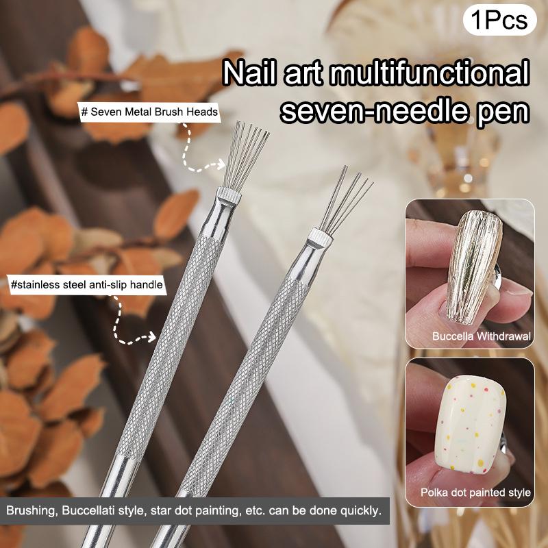 

Многофункциональная ручка для рисования линий на ногтях с 7 штифтами, гибкая ручка из нержавеющей стали, кисти для УФ-геля, инструменты для рисования и маникюра