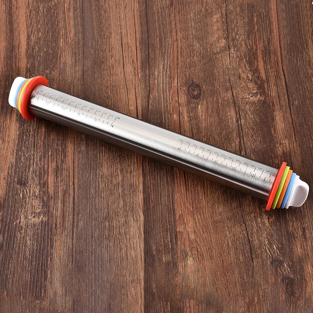 Adjustable Pin with Thickness Rings - Stainless Multi-Purpose Dough Roller for Baking