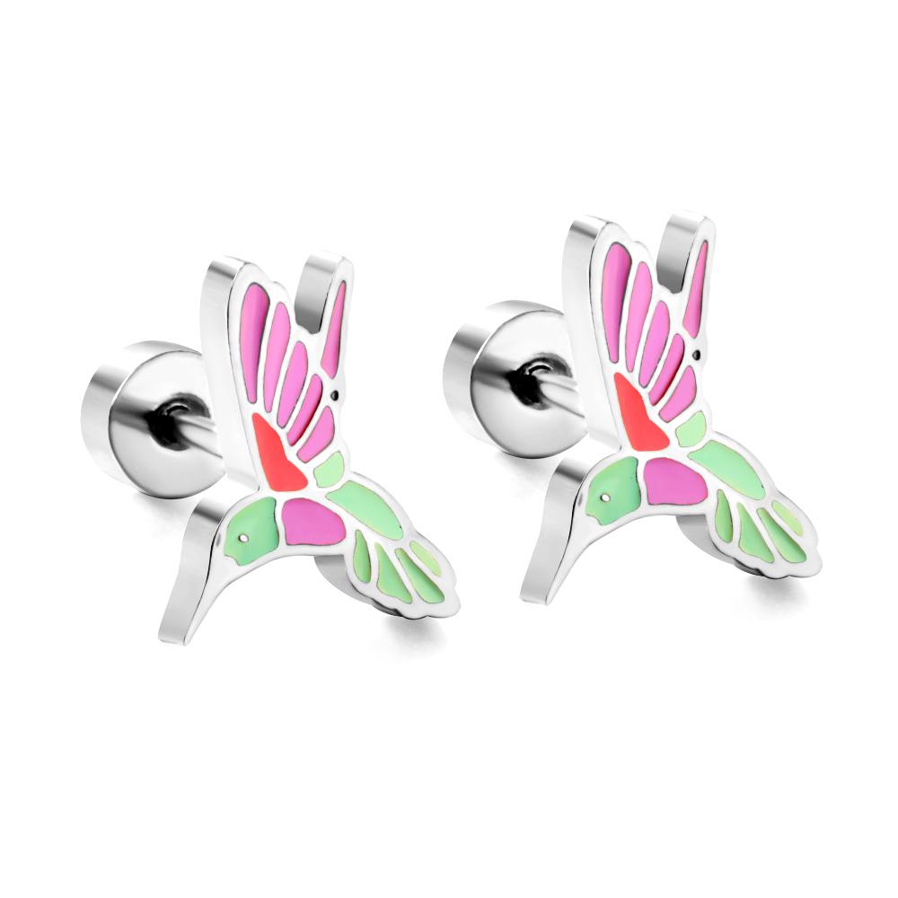 Cute Girls's Tiny Earrings Acrylic Childlike Animals Piercing Small Butterfly Stainless Steel Penguin Studs