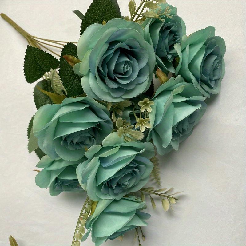 

1Pc Simulation Single 9-Head Fruit Round Rose Flower for Outdoor Patio Garden Wedding Home Decoration Accessories