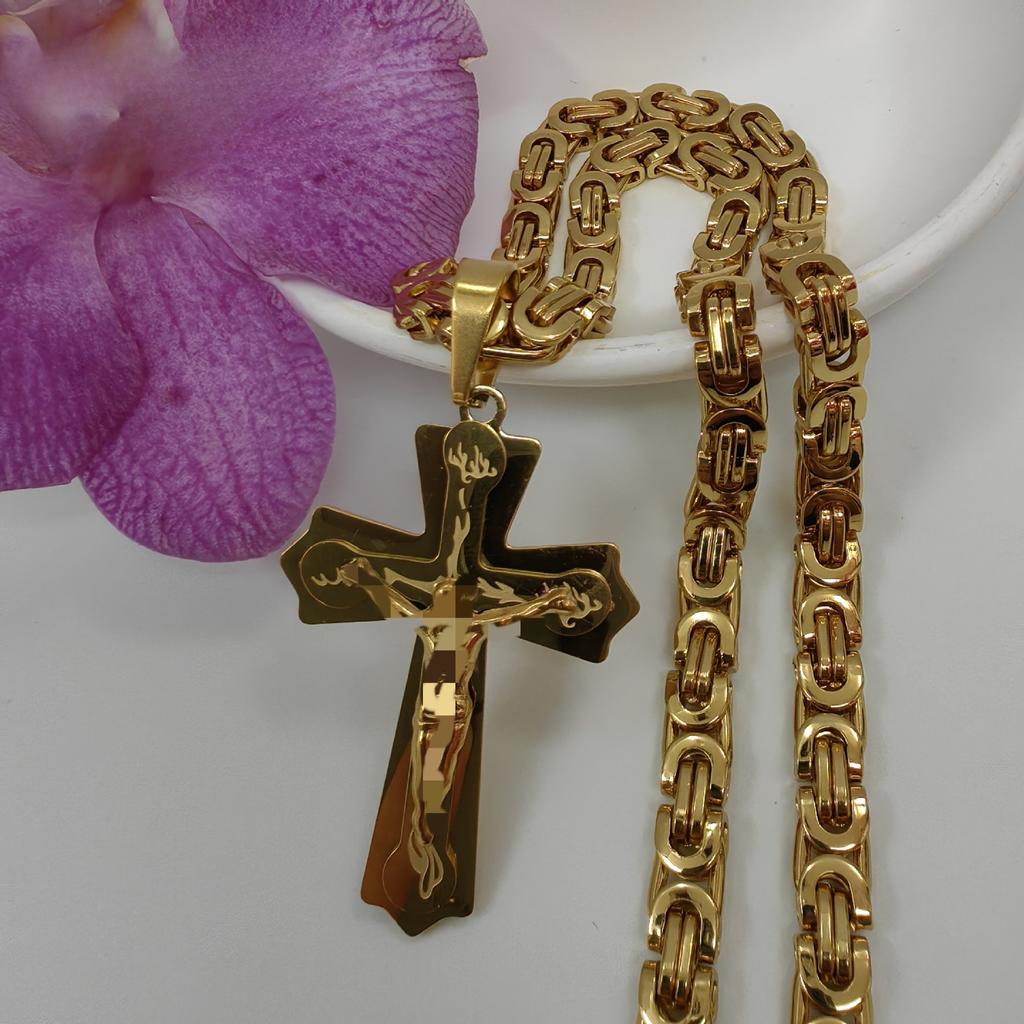2025 Bible Silver Color Jesus Cross Pendants Necklaces Byzantine Long Chain Necklace for Men Jewelry