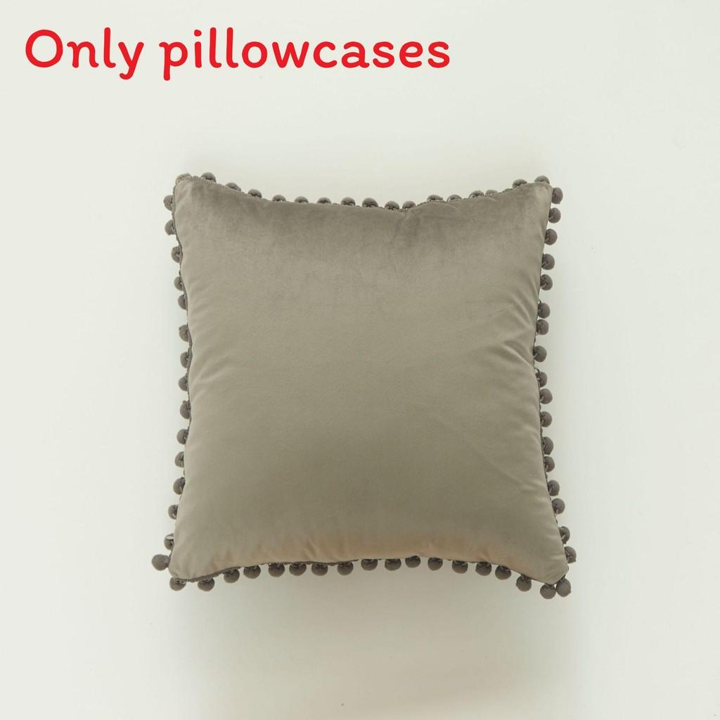 Velvet Solid Dutch Color Pillow Cases Pompom Edging Cushion Cover Living Room