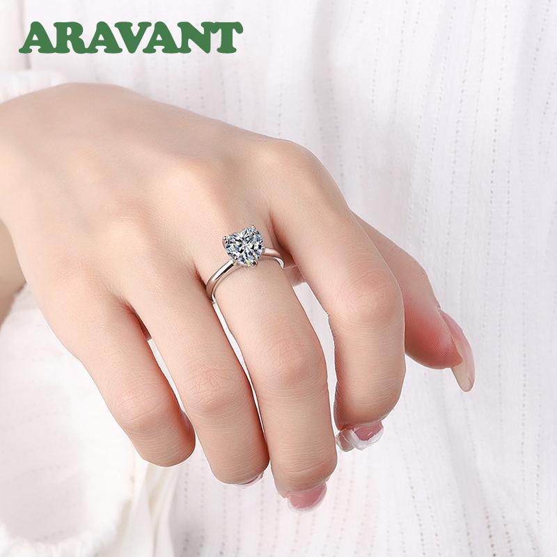 Aravant 925 Silver Heart Zircon Open Adjustable Ring for Women Fashion Jewelry