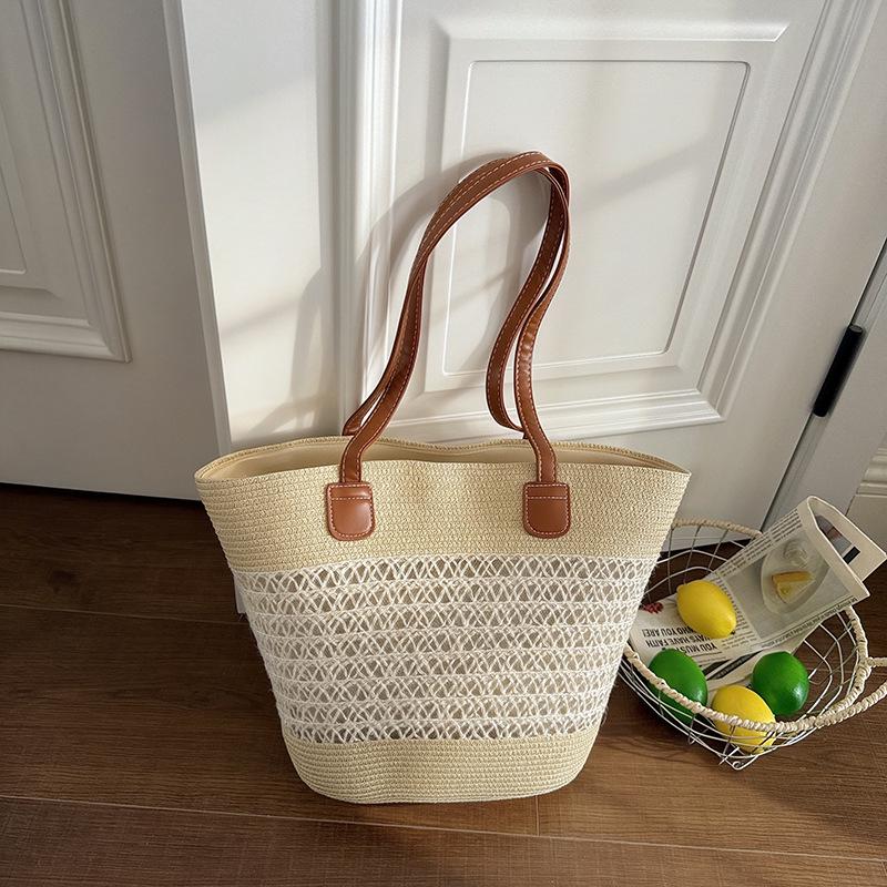 New Style Women's Straw Woven Tote Bag for Beach Vacation - Large Capacity Handbag & Shopping Basket