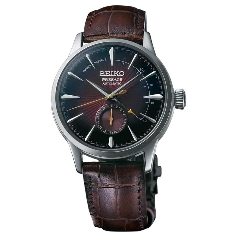 

SEIKO Cocktail Series 50m Waterproof Automatic/Manual Mechanical Movement Leather Strap 43mm Men s Watch Burgundy Dial SSA393