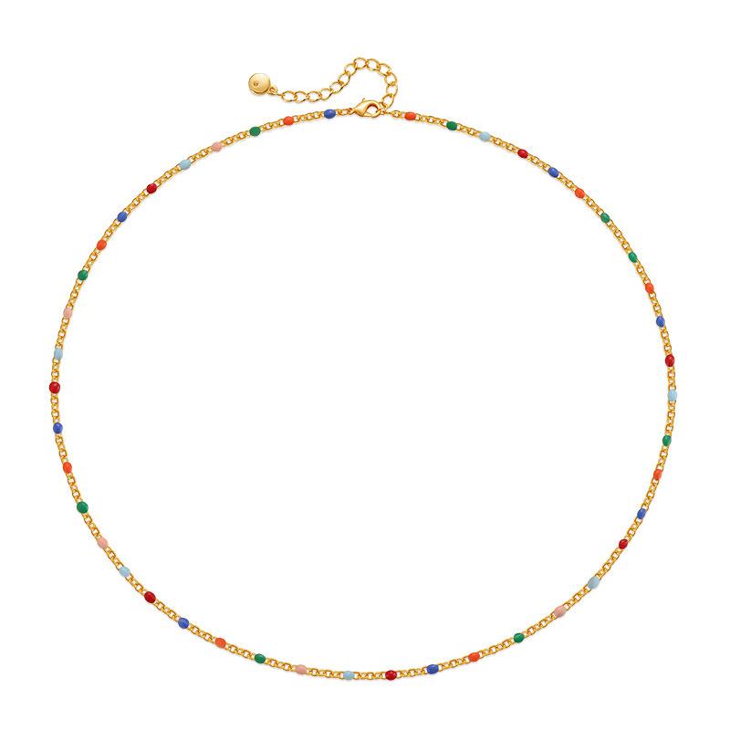 Gold Plated Dainty Mini Rainbow Enamel Bead Station Choker Necklace разноцветный