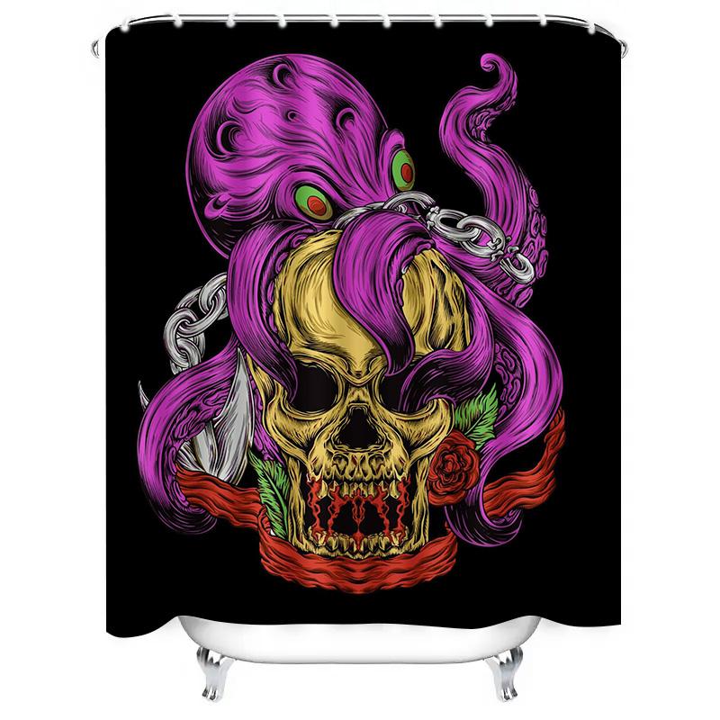 Tuniu Skull Rose Witch Horror Art Bathroom Decor Scary Halloween Gift Unique Wall Art Shower Curtain