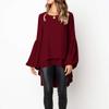 Women's Casual Round Neck Long Sleeve High Hem Irregular Double LayerTop Shirt
