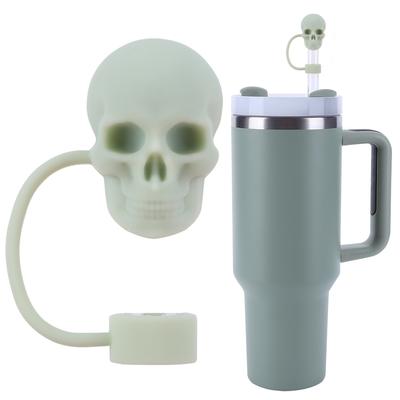 Silicone Cute Skull Straw Covers 10mm Halloween Skull Straw Toppers Reusable Funny Tumbler Straw Plugs for Stanley 30/40 OZ Cups