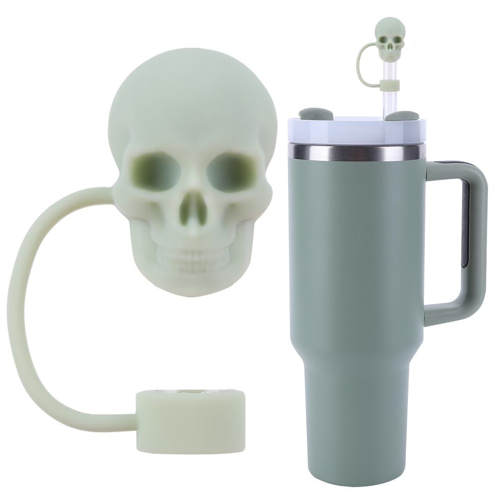 Silikonové roztomilé krytky na brčka ve tvaru lebky 10mm Halloweenské topy na brčka lebky Opakovaně použitelné Zábavné zátky na brčka pro hrnky Stanley 30/40 OZ