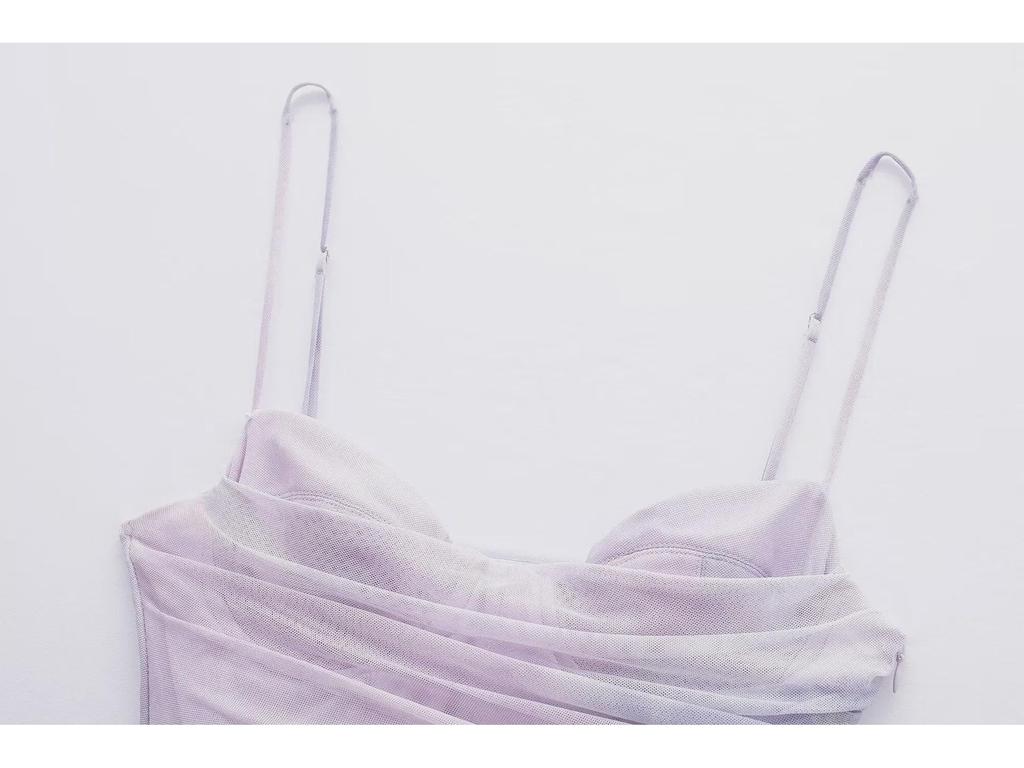 2024 Summer Lavender Pleated Tulle Slim Suspender Dress