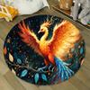 Phoenix Rising Fire Bird Round Mat Fleece Artistic Fantasy Rug Mythical Creature Home Decor Spiritual Energy Floor Covering