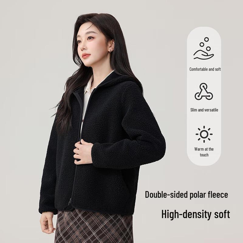 SNOWFLYING Women s Hooded Faux Lamb Wool Fleece Jacket S