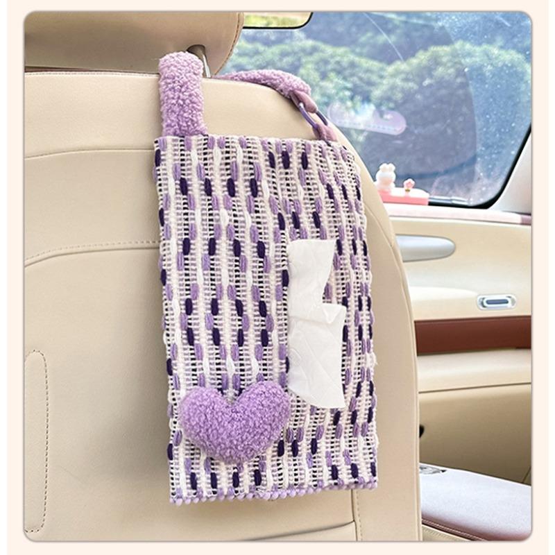 Creative Heart Shape Hanging Backseat Car Tissue Box Multi Functional Tissue Bag