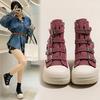 Women's High Canvas Shoe Design Buckle Strap Zip Simplicity Female Shoes Street Grace Waling Shoes
