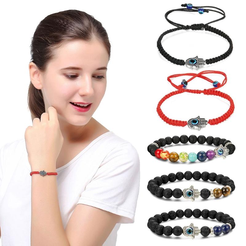 6/9 Pcs for Evil Eye String Bracelets Hamsa Hand Hand-Woven Bracelet Adjustable Red/Black Rope Cord Thread Braided Brace