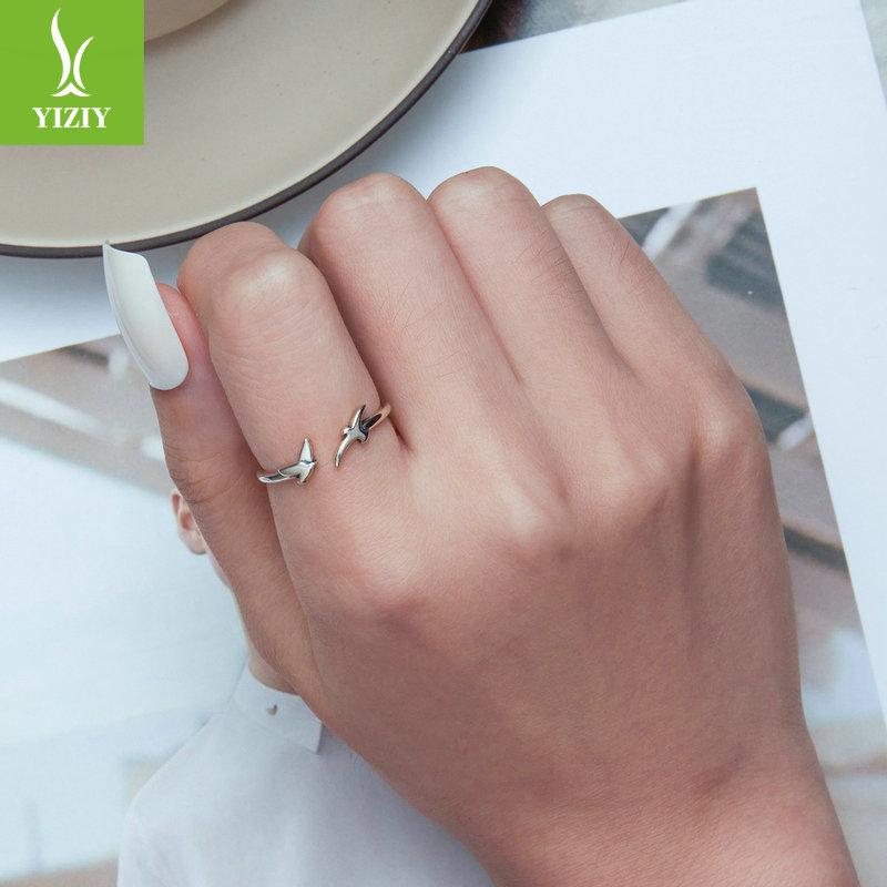 Bird Silhouette Open Ring 925 Sterling Silver, Index Finger Stacked Animal Ring Jewelry Scr869