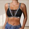 Women Mesh Patchwork Glitter Strap Wireless Sports Bra Ribbed Soft Comfort Crop Top