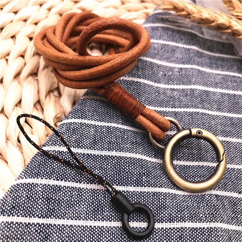 Genuine Leather Neck strap Keychains Pendant Neckline Lanyard Mobile phone Strap Charms Keyring Buckle rope Lanyard