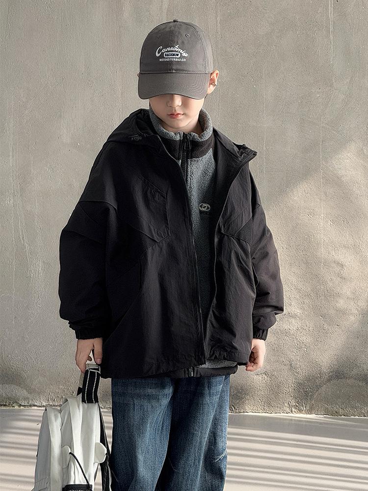 2025 Autumn Kids' Korean-Style Hooded Windbreaker for Boys – Sporty Zipper Outerwear