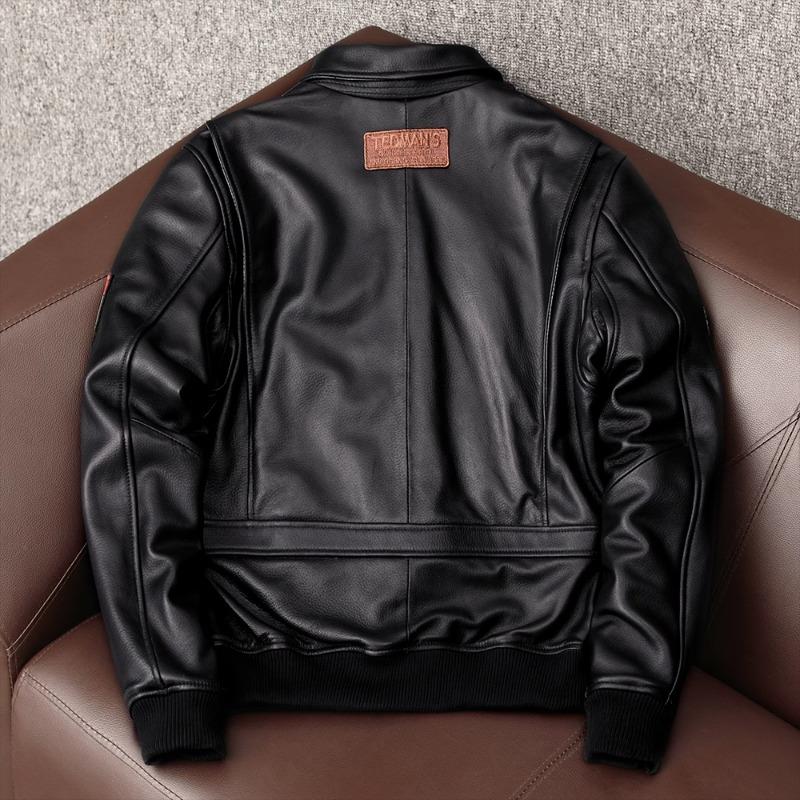 Genuine Sheepskin Leather Jacket for Men Faux Fur Collar Quilted Lined Stylish Bomber Flight Coat