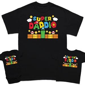 Super Mario Daddio Gaming Fathers Day Kids Baby Matching T Shirts Top 4XL