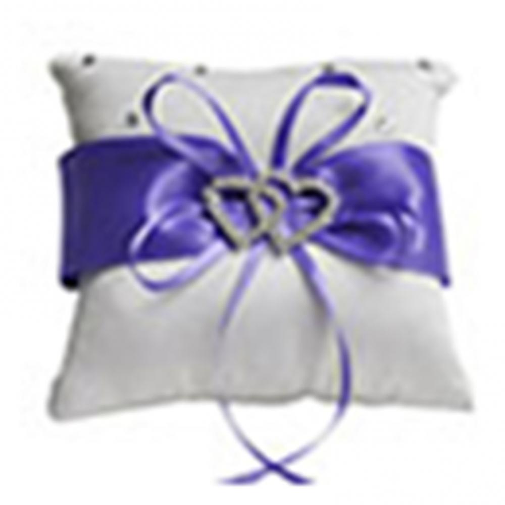 Romantic Ring Pillow 10x10cm Bridal Wedding Double Heart Ribbon Cushion Decor
