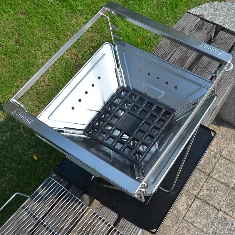 Folding Outdoor Camping Fire Station - Removable Charcoal Barbecue Stove, Multifunctional Heating & Campfire Stand