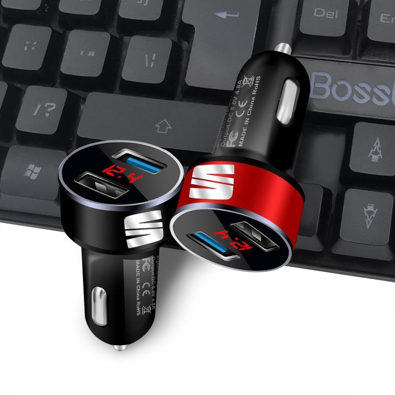 Car Charger 2 USB Ports Fast Charging Digital Display Car Accessories for SEAT Leon FR 5 6 MII Altea 5F Ibiza Toledo Cordoba Alhambra MK3