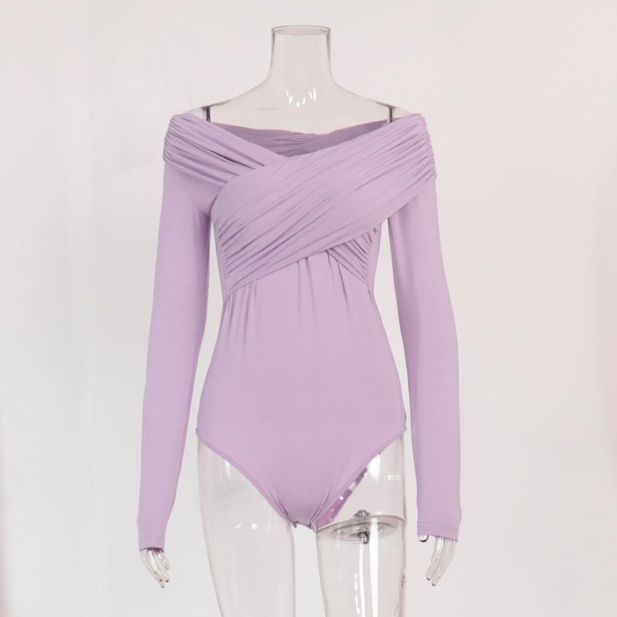 

GMXIA Боди на одно плечо Горячий топ Сексуальный боди с перекрестными рюшами на одно плечо и длинным рукавом L фиолетовый