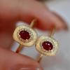 Huitan Minialist Ring for Women Inlaid Shining Red Cubic Zirconia Versatile Wedding Engagement Accessories Gold Color Jewelry