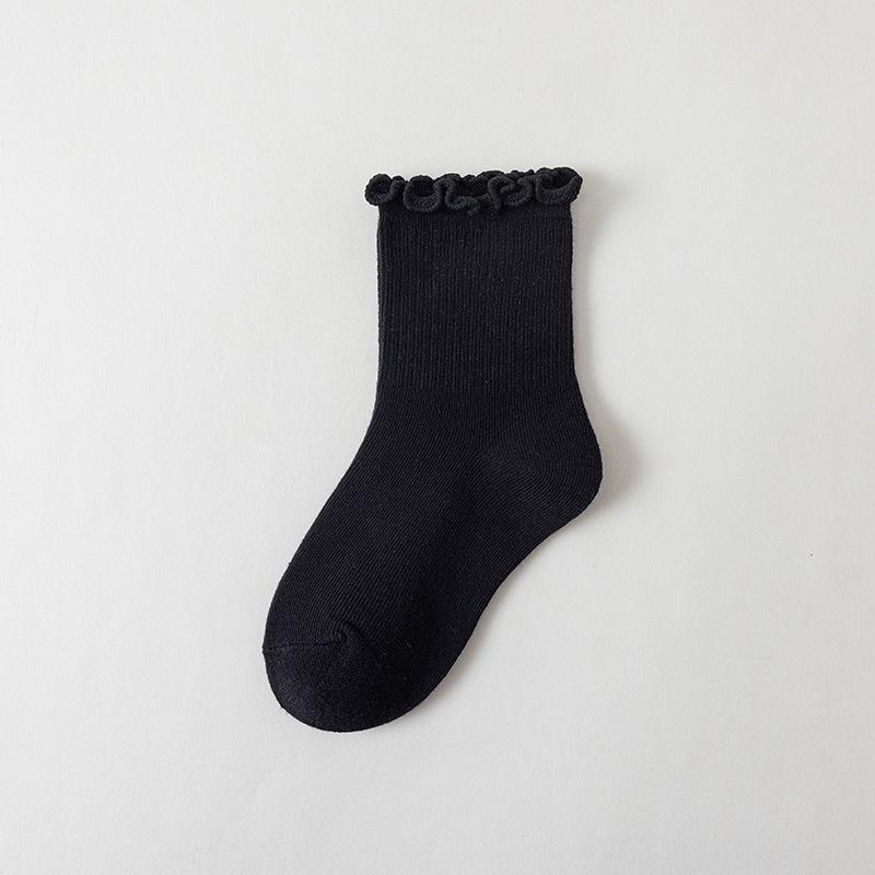 

Children Crew Socks with Ruffle Cuff Stretch Cotton Blend Breathable Ribbed Knit Comfort Fit for Everyday Wear XL чёрный