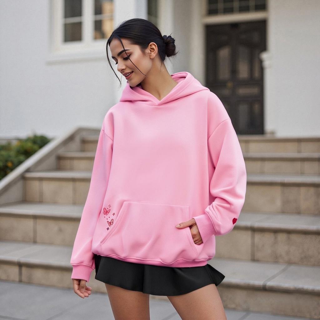STREETRICH Women's Y2K Floral Letter Embroidered Hooded Pullover Cozy Stylish Long Sleeve Loose Sweatshirts with Kangaroo Pocket