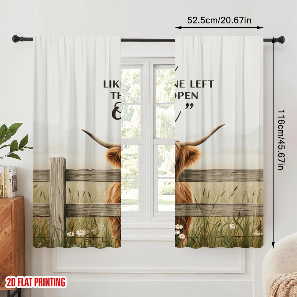 2pcs 2D flat printing Drapes Highland Cow Fence Open Polyester Fabric Without Electricity Festive Wall Decor Use for Booths