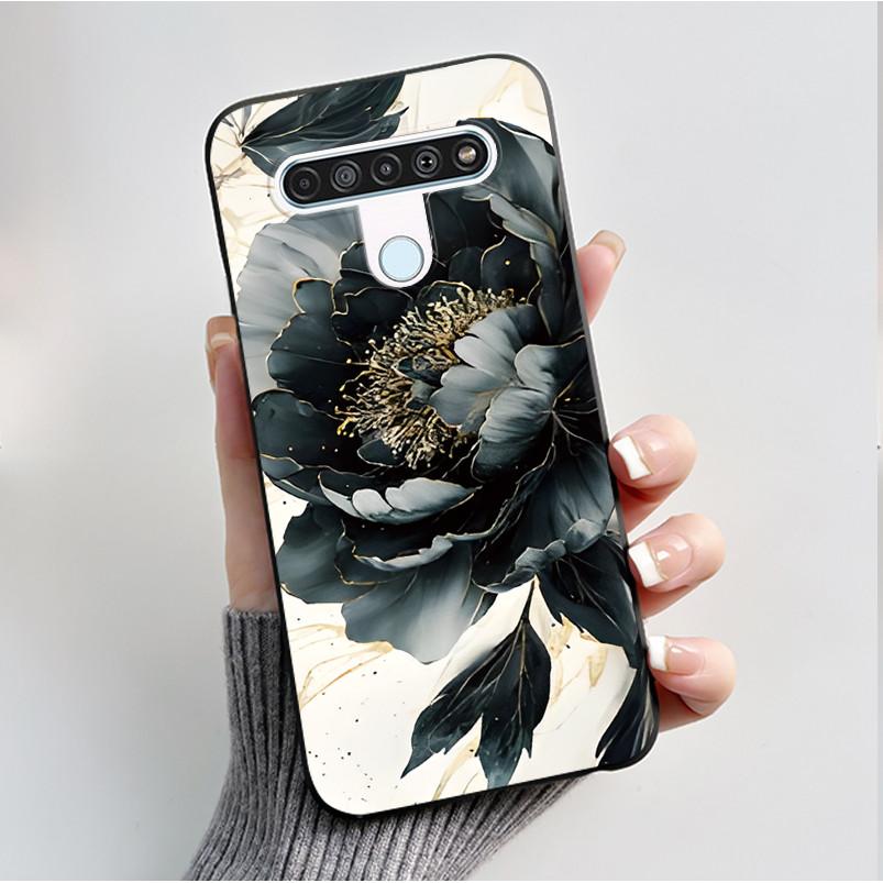 For LG Q61 LM-Q630N Slim Black Soft Silicone Case Luxury Fashion Flower Butterfly Painted Cover for LG K61 Q61 Q 61 Phone Casing