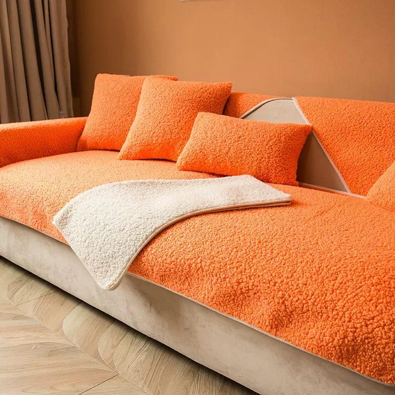 Solid Color Light Luxury Winter Plush Sofa Cushion Nordic Minimalist Anti Slip Seat Cushion Seasonal Universal Thickened Fabric Plush Sofa Cover