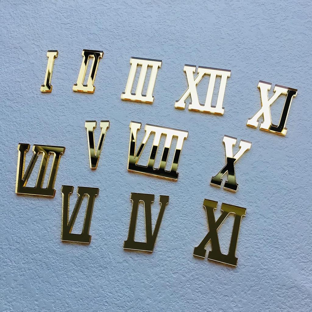 NUO RUI 12 Pcs Roman Mirrored Acrylic Numerals for a Wall Clock (Mirror Gold)