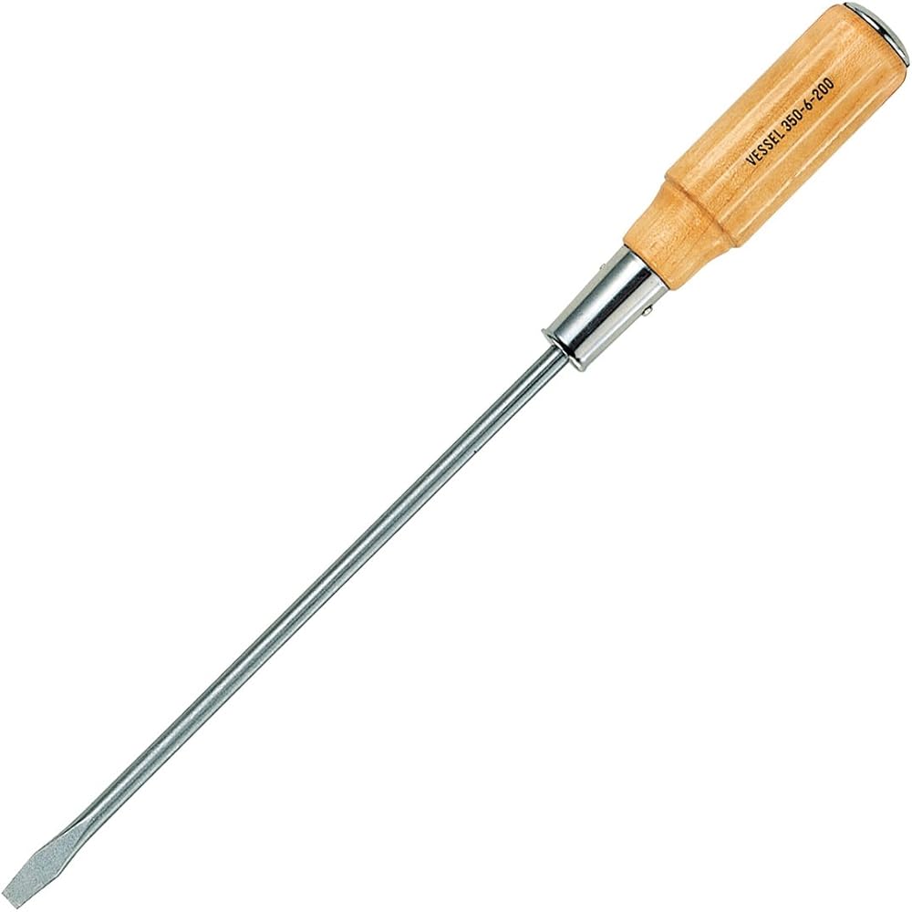 VESSEL Wood-Handle Through-Screwdriver (Long Shank Type) -6×200 350